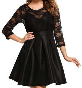 Womens Vintage 1950s Style Black Lace Flare A-line Dress