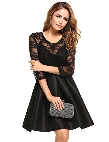 Zeagoo-Womens-Vintage-1950s-Style-34-Sleeve-Black-Lace-Flare-A-line-Dress-0-1