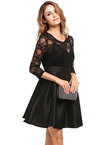 Zeagoo-Womens-Vintage-1950s-Style-34-Sleeve-Black-Lace-Flare-A-line-Dress-0-2