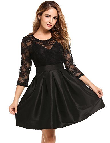 Zeagoo-Womens-Vintage-1950s-Style-34-Sleeve-Black-Lace-Flare-A-line-Dress-0-5