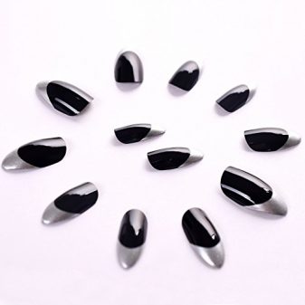 Bling-Art-Almond-False-Nails-Fake-Stiletto-Black-Silver-Glossy-24-Long-Tips-Glue-0-2