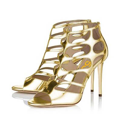 FSJ-Women-Caged-Dress-Sandals-Chic-Peep-Toe-Pumps-Shoes-Cutout-Strappy-High-Heels-Size-4-Gold-0