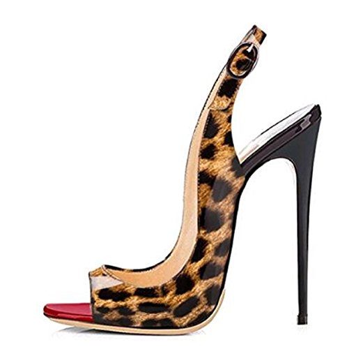 Womens Shoes Peep Toe Wave Shape Stiletto Heels Pumps-Leopard-11 