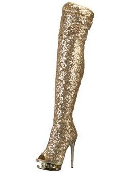 Pleaser-Womens-Blondie-R-3011-Over-The-Knee-Boot-Gold-SequinsGold-Chrome