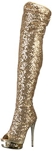 Pleaser-Womens-Blondie-R-3011-Over-The-Knee-Boot-Gold-SequinsGold-Chrome-8-M-US-0