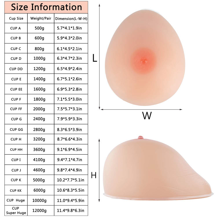 Silicone Breast Forms for Crossdresser Prosthesis Mastectomy by Vollence (1  Pair – Choose from 16 Sizes)