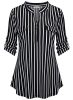 BEPEI-Striped-Tunics-for-Women34-Sleeve-Floral-Prints-Patterned-Semi-Casual-Button-Up-Tops-Chiffon-V-Neck-Pinstripe-Blouses-Stylish-Zip-up-Babydoll-Shirts-Black-White-XL-0