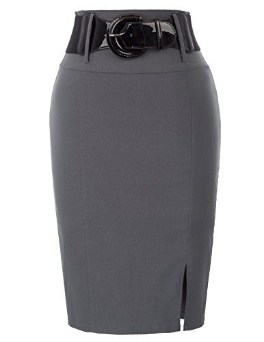 Belle-Poque-Elastic-Skirts-for-Women-Knee-Length-Skirts-Gray-Size-S-BP762-2-0