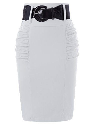 Stretchy Side Pleated Pencil Skirt with Belt – Business Skirt Collection  (21 Colors) | Crossdress Boutique