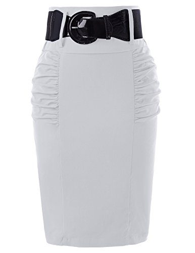 Womens Stretchy Pencil Skirt Side Pleated Business Skirts with Belt KK271 28 Color 