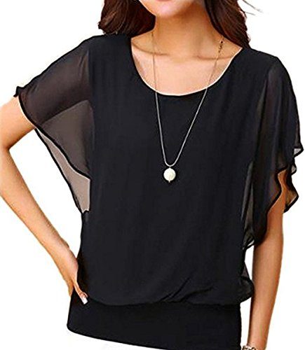 Hount-Womens-Casual-Loose-Chiffon-Blouses-Scoop-Neck-Short-Sleeve-Tops-Shirts-0
