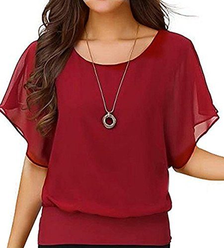Hount-Womens-Casual-Loose-Chiffon-Blouses-Scoop-Neck-Short-Sleeve-Tops-Shirts-Small-Red-0