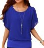 Hount-Womens-Loose-Solid-Boat-Neck-Short-Sleeve-Chiffon-Blouse-Tops-Small-Blue-0