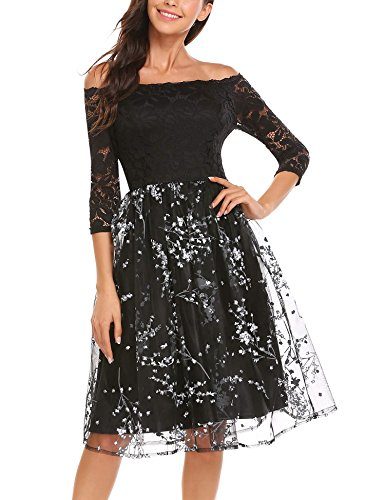 ANGVNS-Womens-Off-Shoulder-34-Sleeve-Retro-Floral-Lace-Cocktail-Party-A-line-Dress-0