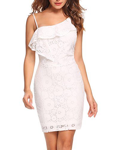 ANGVNS-Womens-One-Shoulder-Bodycon-Lace-Stitching-Club-Party-Cocktail-Sheath-Dress-White-S-0