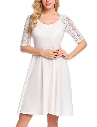 BEAUTYTALK-Womens-Floral-Lace-Half-Sleeve-A-line-Cocktail-Party-Swing-DressWhiteS-0
