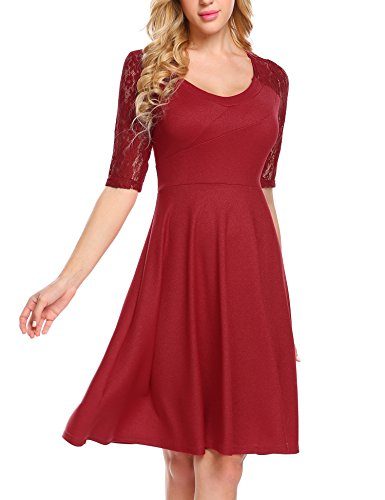 BEAUTYTALK-Womens-Floral-Lace-Half-Sleeve-A-line-Cocktail-Party-Swing-DressWine-RedS-0