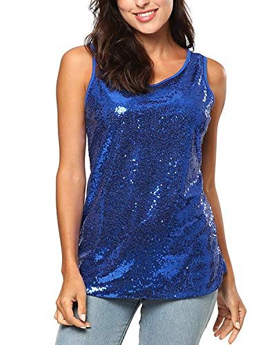 Womens Sequin Top Camisole Sleeveless Vest Round Neck Shimmer Tunic Blouse Plus Size
