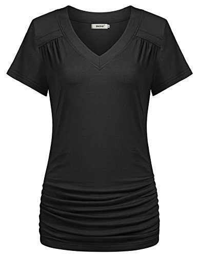 BEPEI-Loose-Fit-Tops-for-Women-Short-Sleeves-Business-Casual-Shirt-Blouses-Black-0