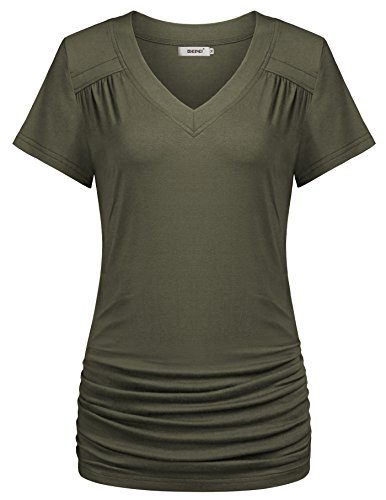 BEPEI-Short-Sleeves-Tops-and-Blouses-Loose-Fit-Summer-Casual-Shirts-Army-Green-M-0