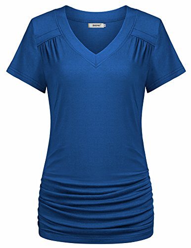 BEPEI-Women-Short-Sleeves-Tops-Summmer-Shirred-Activewear-Office-Blouses-Blue-L-0