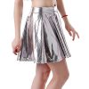 HDE-Womens-Shiny-Liquid-Metallic-Wet-Look-Flared-Pleated-Skater-Skirt-Silver-Small-0