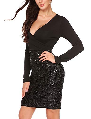 Hotme-Womens-Sequin-Glitter-V-Neck-Long-Sleeve-Sexy-Wrap-Front-Bodycon-Stretchy-Mini-Party-Dress-0-0