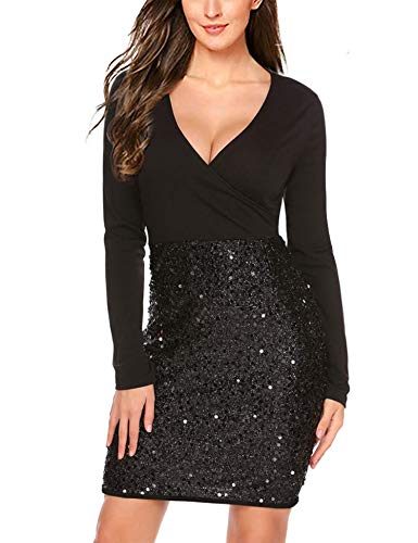 Hotme-Womens-Sequin-Glitter-V-Neck-Long-Sleeve-Sexy-Wrap-Front-Bodycon-Stretchy-Mini-Party-Dress-0