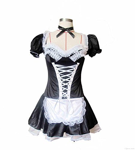 JJ-GOGO-Womens-French-Maid-Costume-Sexy-Black-Satin-Halloween-Fancy-Dress-S-5XL-0-7