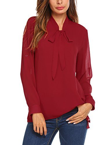 LOMON-Tee-Shirts-Tunic-Tops-for-Work-Chiffon-Blouse-Bow-Tie-Neck-Blouse-0