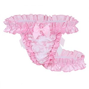 MSemis Mens 2 Piece Lingerie Set Ruffled Lace Sissy Frilly Heart Clips Garter Belt with G-String Thongs