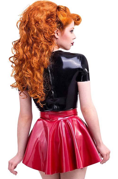 Mimi Skating Latex Rubber Skirt By Westward Bound Pearl Sheen Red 