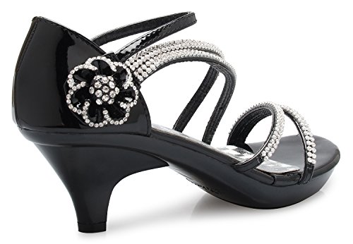 Olivia K Womens Open Toe Strappy Rhinestone Dress Sandal Low Heel Wedding Shoes Heeled Sandals
