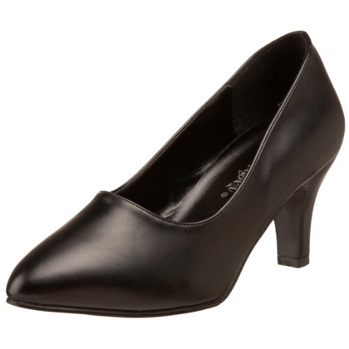 PLEASER-Shoes-Wide-Width-Low-Block-Heel-Classic-Patent-Pump-DIVINE-420W-Black-PU-13-0