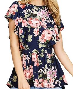 Short Sleeve Floral Print Comfy Tunic Casual Blouse