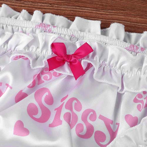 Silky Satin Girly Heart Print Ruffled Sissy Panties Bloomers