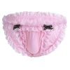 Sissy-Maid-Panties-Frilly-Lace-Low-Rise-Men's-Bikini-Briefs-Pink-Front