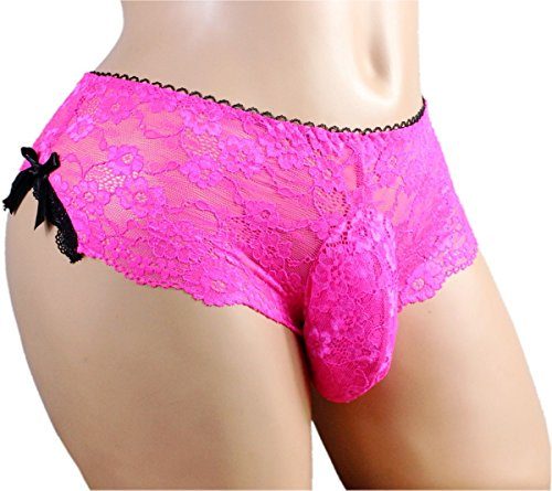 Sissy-Pouch-Panties-Size-27-30-Silky-Lace-Bikini-Girly-Lingerie-Briefs-Male-Underwear-Sexy-For-Men-Bright-Rose-S-0