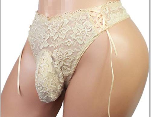 Sissy-Pouch-Panties-Waist-Size-52-54-Silky-lace-Thong-Girly-Bikini-Briefs-Sexy-for-Men-Wheat4XL-0