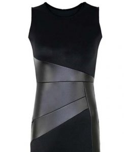 Sleeveless Bodycon Dress Faux Leather Stitching Party Cocktail Dress