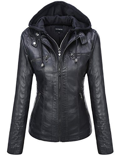 Tanming-Womens-Womens-Hooded-Faux-Leather-Jackets-Large-Black-0