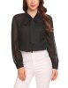 Womens-Casual-Blouses-Bow-Tie-Neck-Ladies-Chiffon-Patchwork-Office-Shirt-Tops-0