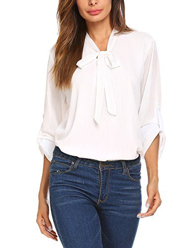 Womens-Casual-Tunic-Ladies-Round-Neck-Cuffed-3-4-Sleeve-Blouse-Tops-for-Work-0