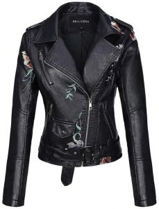 Women’s Faux Leather Casual Short Moto Floral Jacket