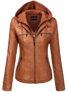 Women's Hooded Faux Leather Jacket