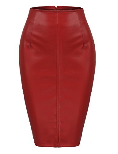 Zeagoo-Women-Sexy-High-Waist-Faux-Leather-Split-Office-Club-Night-Out-Pencil-SkirtRed2Small-0