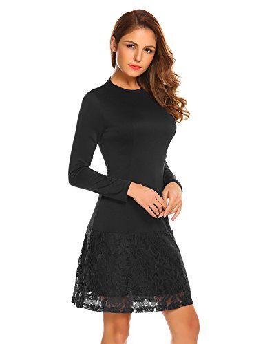 Zeagoo-Womens-Vintage-Short-Sleeve-Lace-Contrast-Cocktail-Evening-Dress-Black-S-0