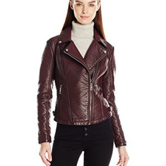 Women’s Faux Wine Leather Moto Jacket by Guess | Crossdress Boutique