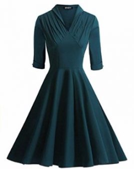 Retro Deep-V Neck Half Sleeve Vintage Swing Dress (Various Colors ...