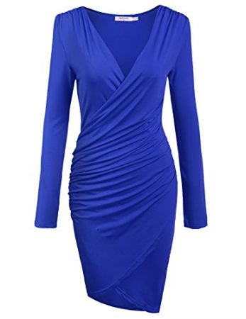 Long Sleeve Deep V-neck Pencil Dress Bodycon Party Knee Dress (6 Colors ...